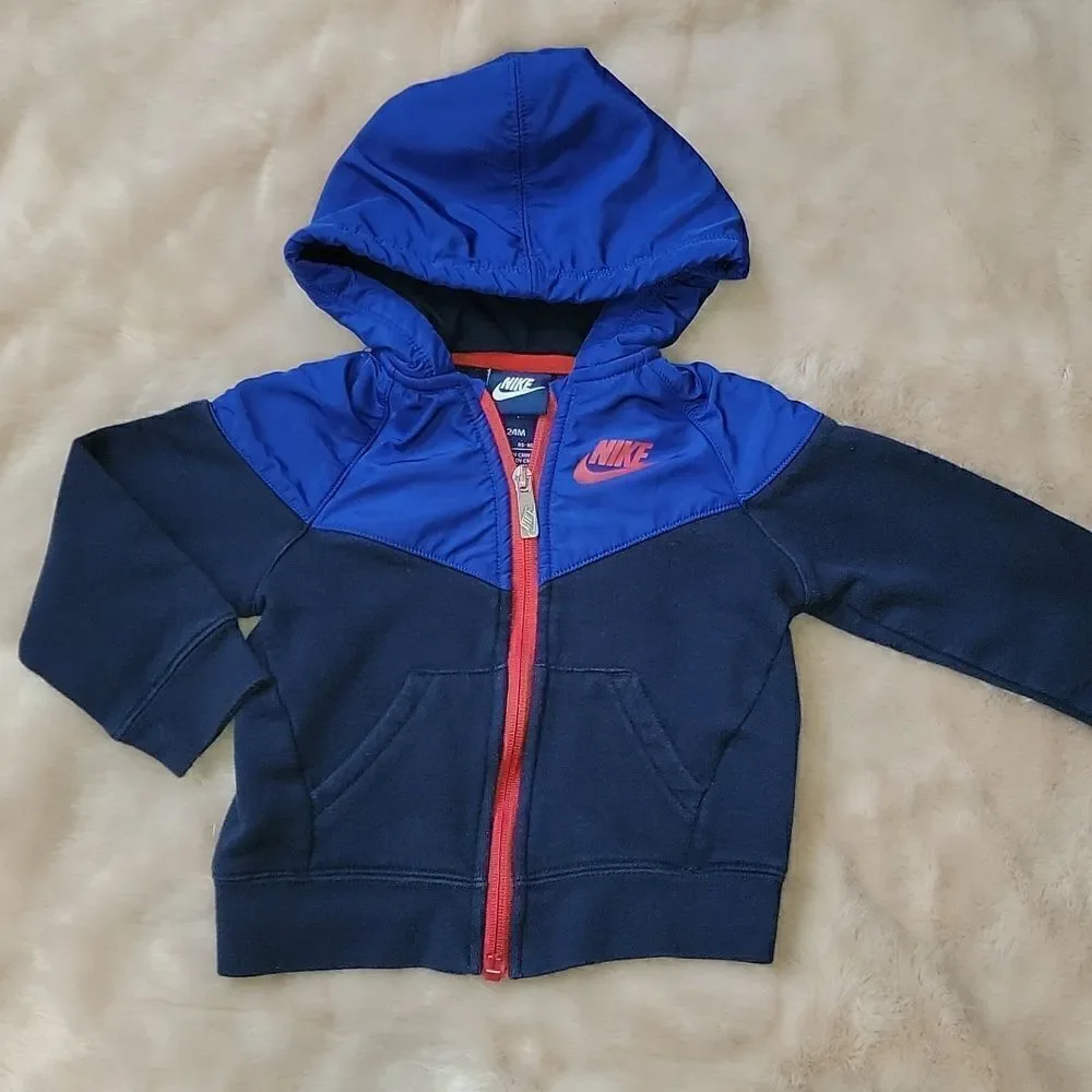 NIKE BLUE HEAVYWEIGHT ZIP HOODIE, SIZE 24 MONTHS